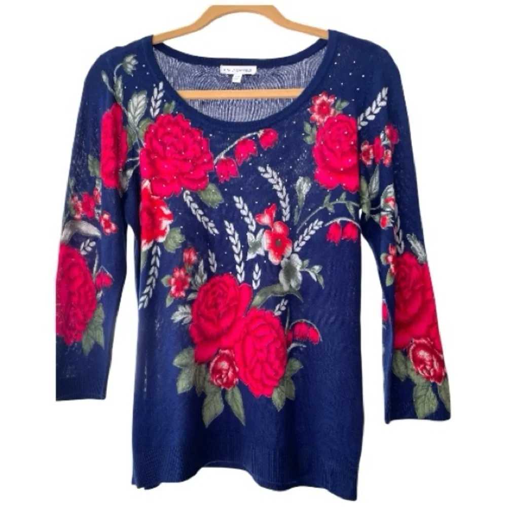 Emily Daniel’s sweater, size PM, acrylic, fine lightweight knit, for spring